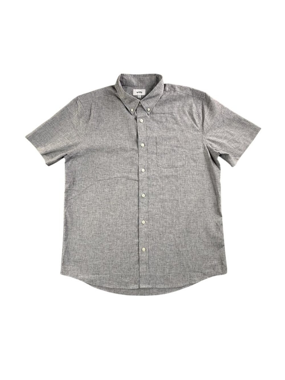 Wills Shirt Mens Large Gray Solid Short Sleeve Button Up Linen Blend Casual Prep